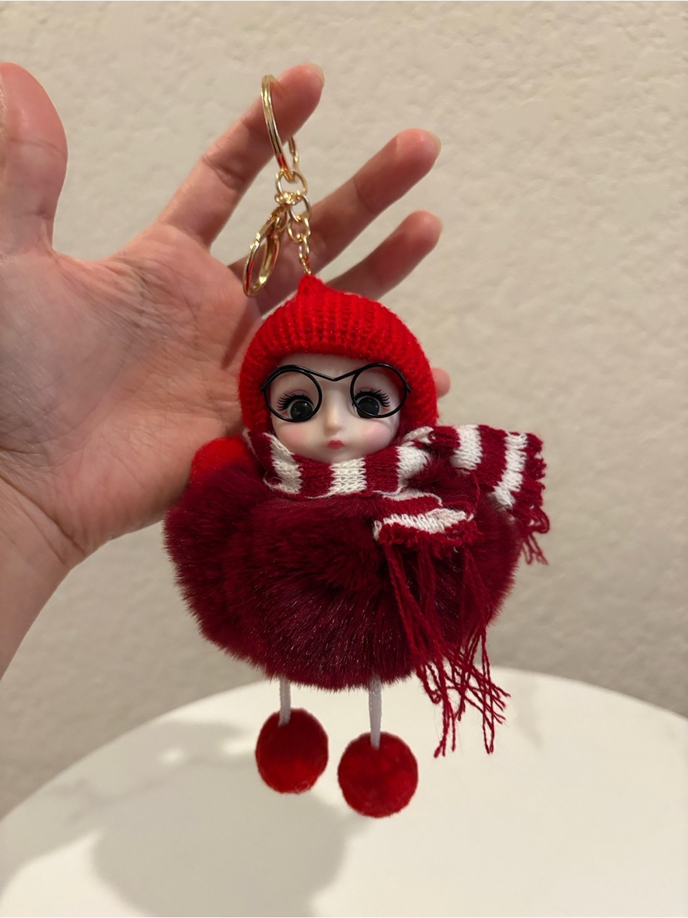 Red Pom Doll Bag Charm Keychain with Scarf NWT